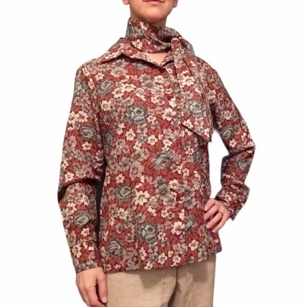 Vintage Alex Colman Sportswear Set: Floral Blouse & Scarf